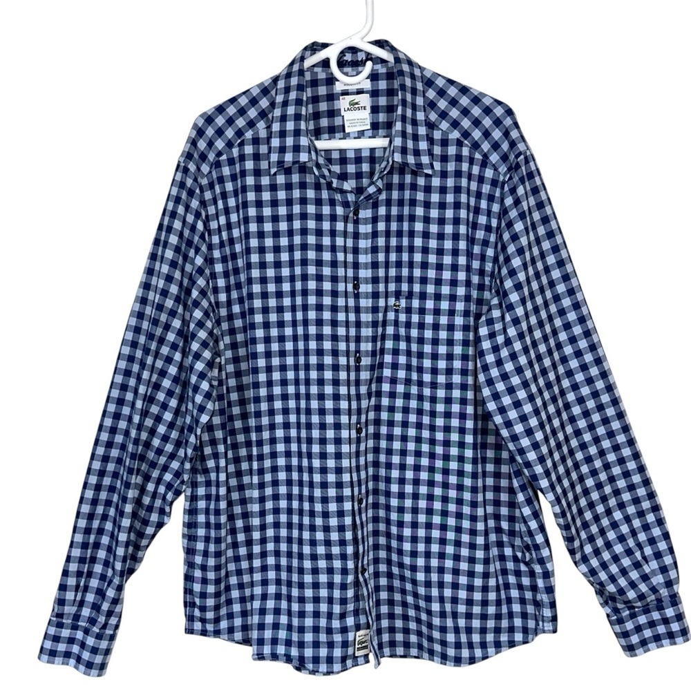 Lacoste Modern Fit Blue Button Down Plaid Shirt